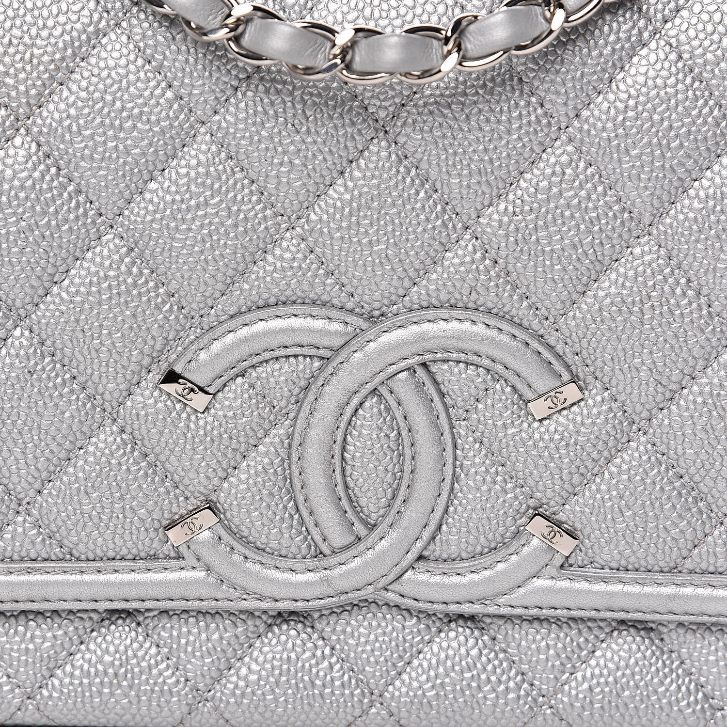 Chanel Metallic Caviar Quilted Medium CC Filigree Flap Silver 10 of 12