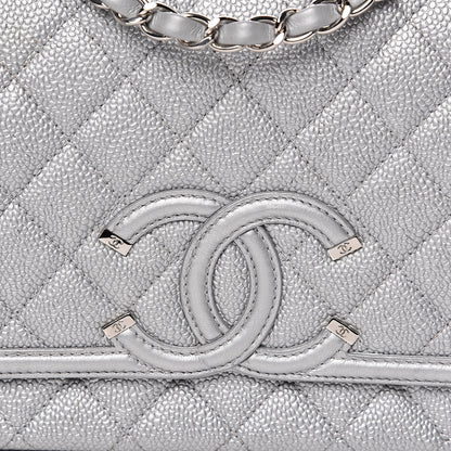 Chanel Metallic Caviar Quilted Medium CC Filigree Flap Silver 10 of 12