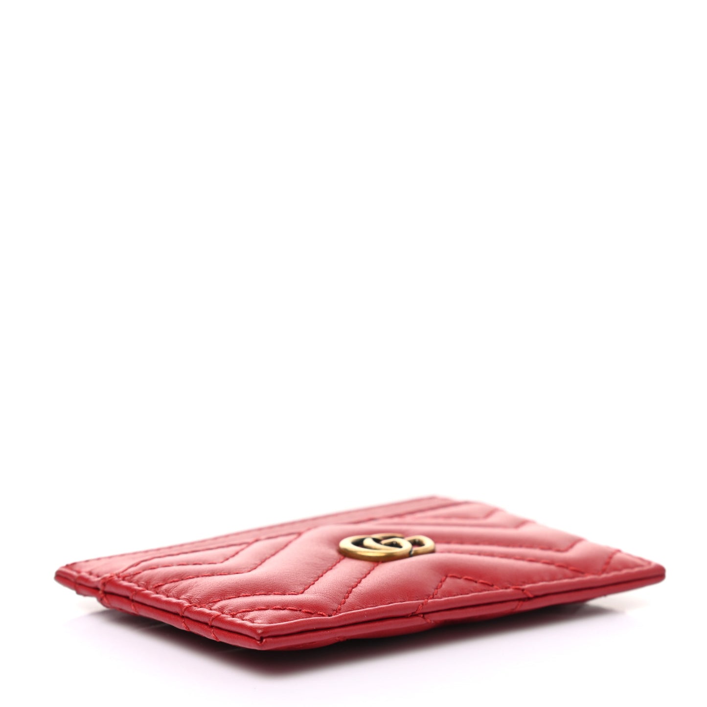 Calfskin Matelasse GG Marmont Card Holder Hibiscus Red