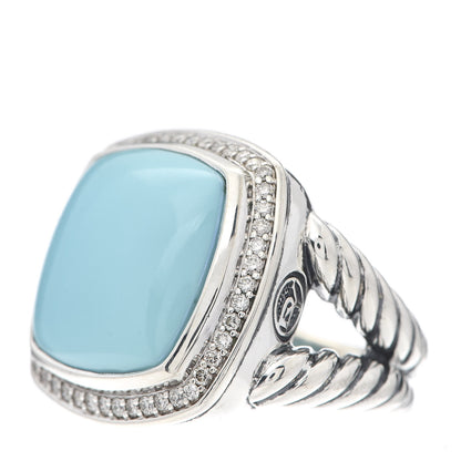 David Yurman Sterling Silver Diamond Reconstituted Turquoise 17mm Albion Ring 57 8 3 of 5