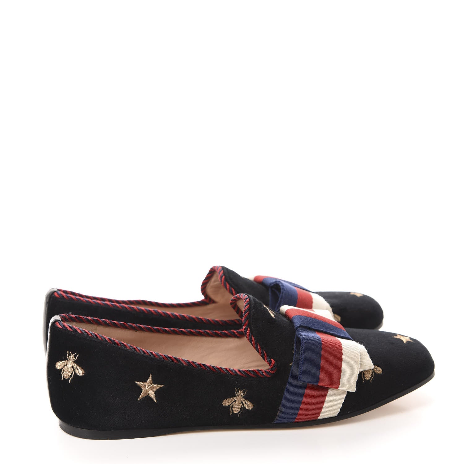 Gucci Velvet Bee Star Embroidered Sylvie Bow Loafers 37.5 Black 4 of 10