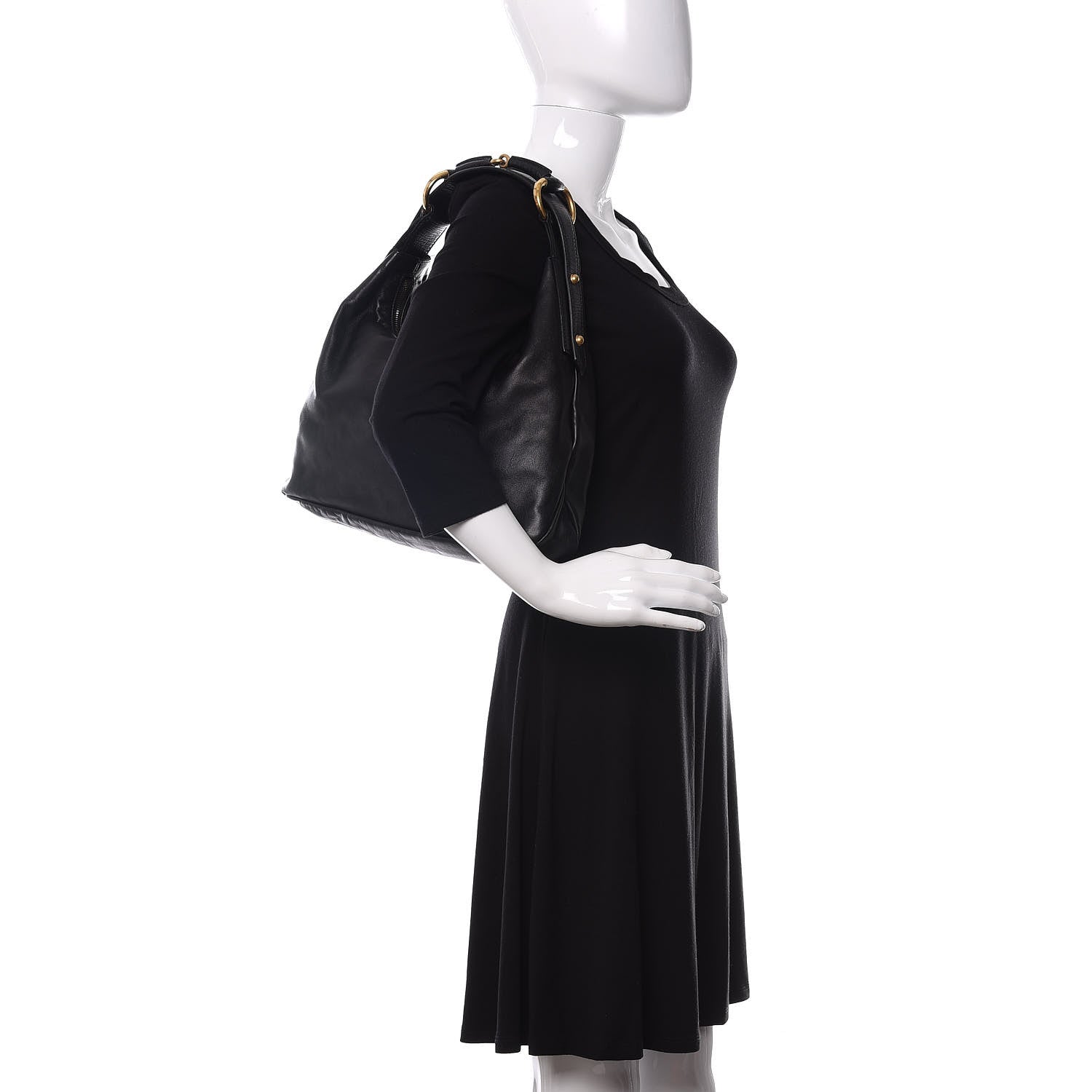 Gucci Calfskin Medium Horsebit Chain Hobo Black 2 of 11