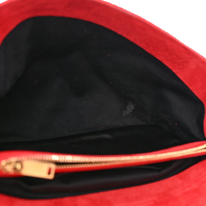 Saint Laurent Suede Mixed Matelasse Triquilt Large Monogram Envelope Satchel Red 11 of 18