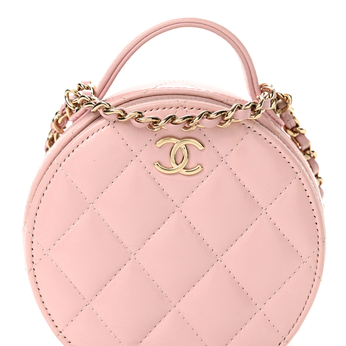Chanel Shiny Lambskin Quilted Round Handle With Care Vanity With Chain Pink 8 of 12