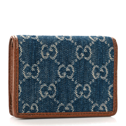 Gucci New Denim GG Monogram Dollar Calfskin Horsebit 1955 Card Case Wallet Blue Tea Cuir Epilog 3 of 9