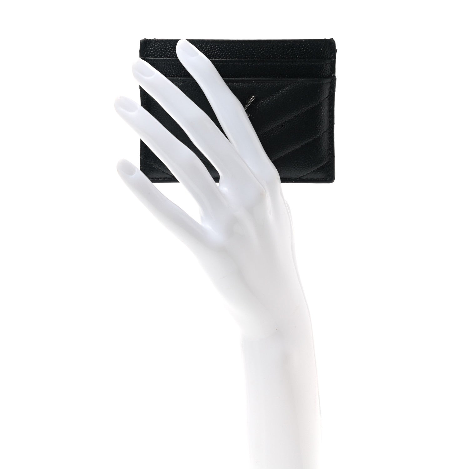 Saint Laurent Grain De Poudre Matelasse Chevron Monogram Credit Card Case Black 2 of 7