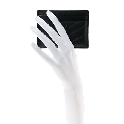 Saint Laurent Grain De Poudre Matelasse Chevron Monogram Credit Card Case Black 2 of 7