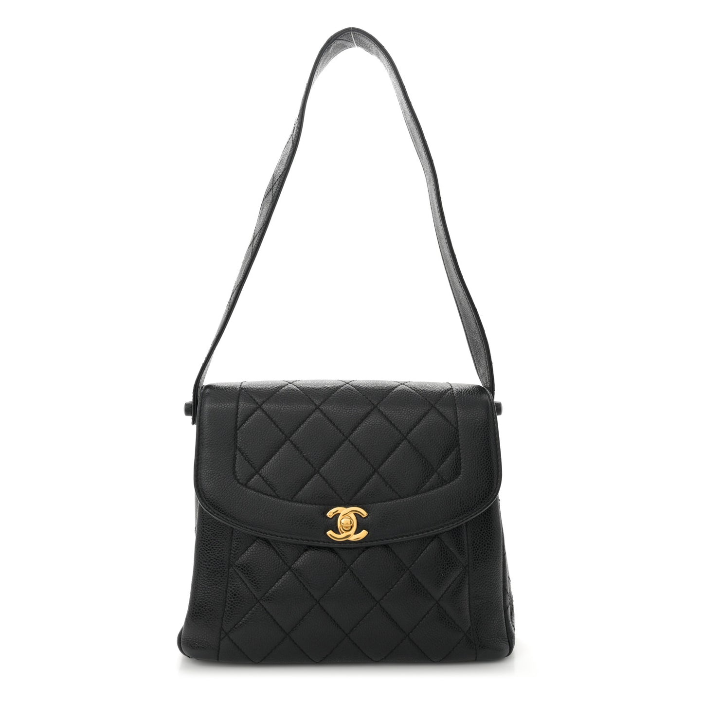 Caviar Quilted Flap Shoulder Bag Black
