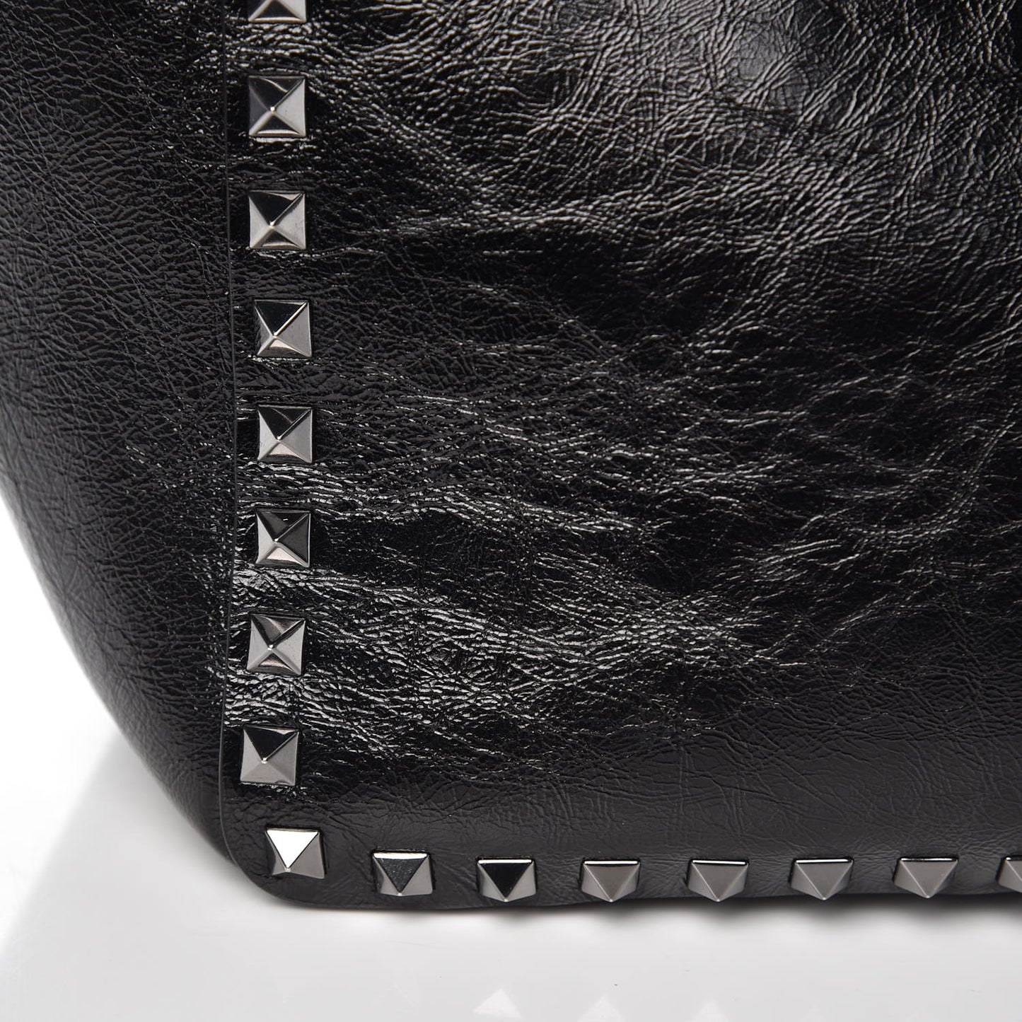 Craquele Calfskin Medium Rockstud Tote Black