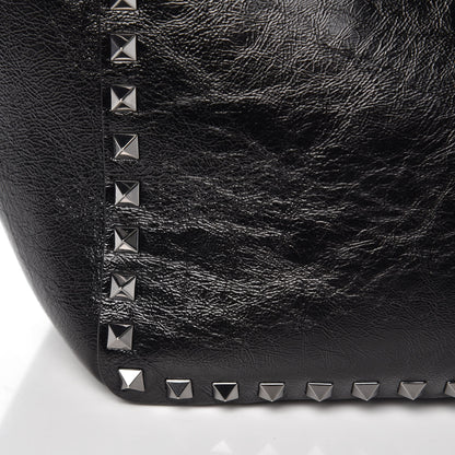 Valentino Garavani Craquele Calfskin Medium Rockstud Tote Black 9 of 9