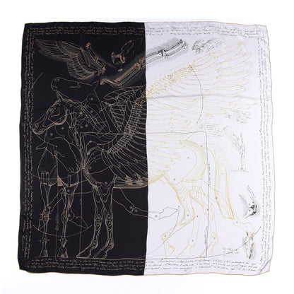 Hermes Silk Twill Le Pegase D Hermes Giant Scarf 140 Black White Or 1 of 4