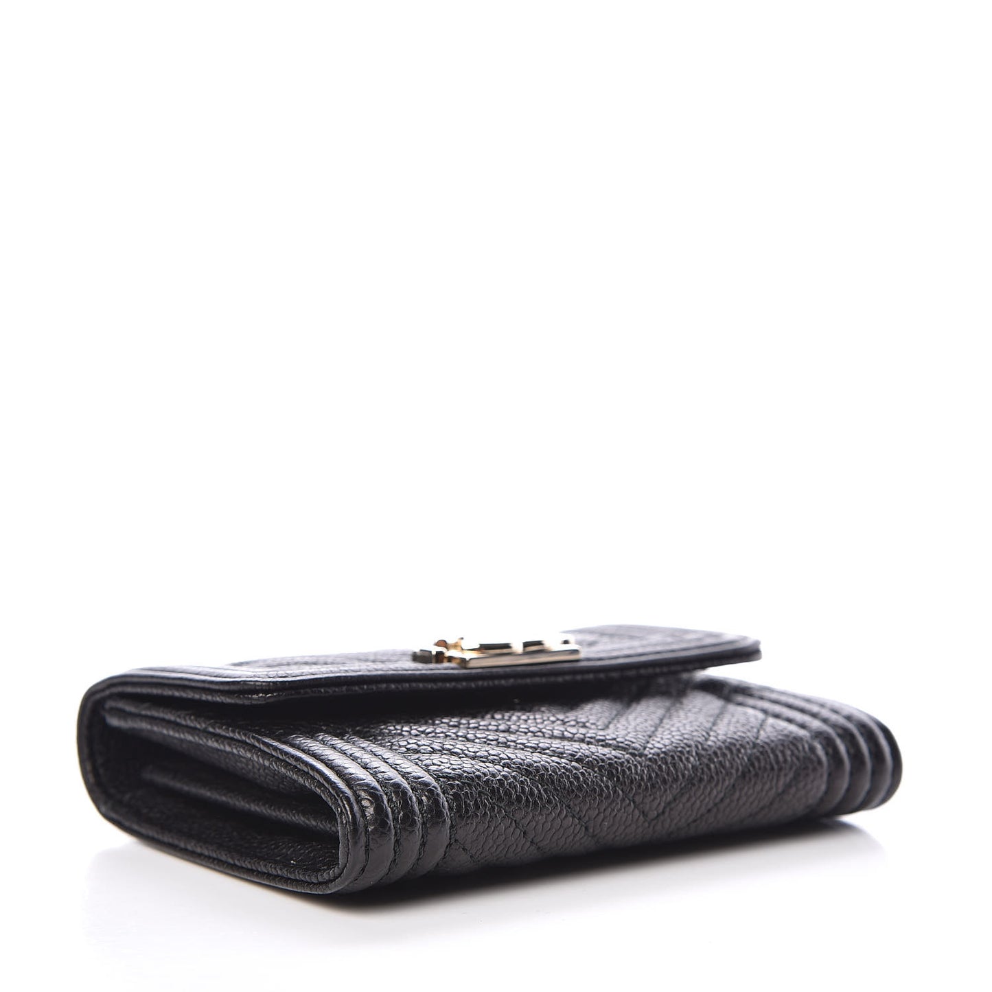 Caviar Chevron Quilted Boy Card Holder Wallet Black