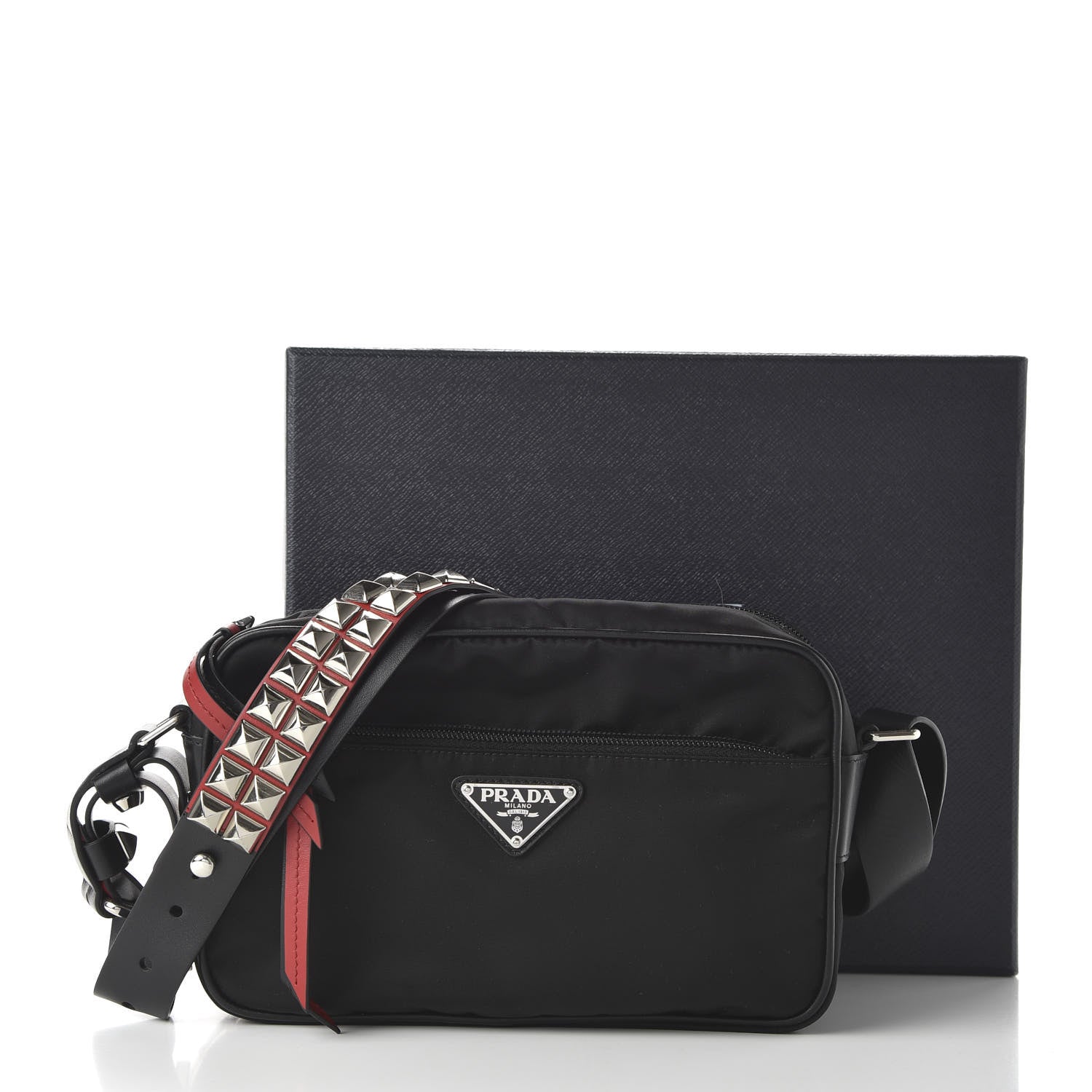 Prada Tessuto Nylon Studded New Vela Shoulder Bag Black Fuoco 10 of 10