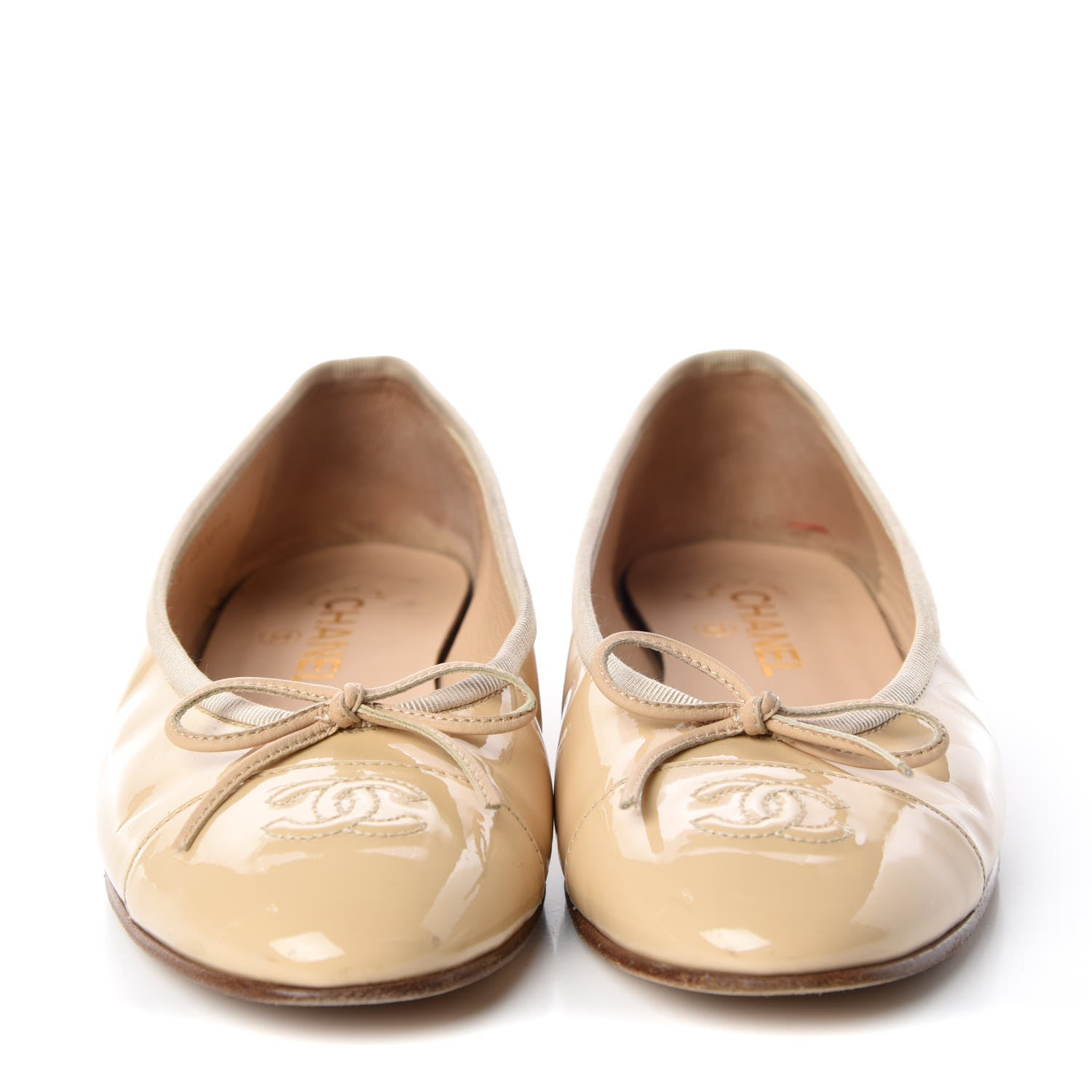 Chanel Patent Calfskin Cap Toe CC Ballerina Flats 38.5 Beige 2 of 16