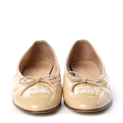 Chanel Patent Calfskin Cap Toe CC Ballerina Flats 38.5 Beige 2 of 16