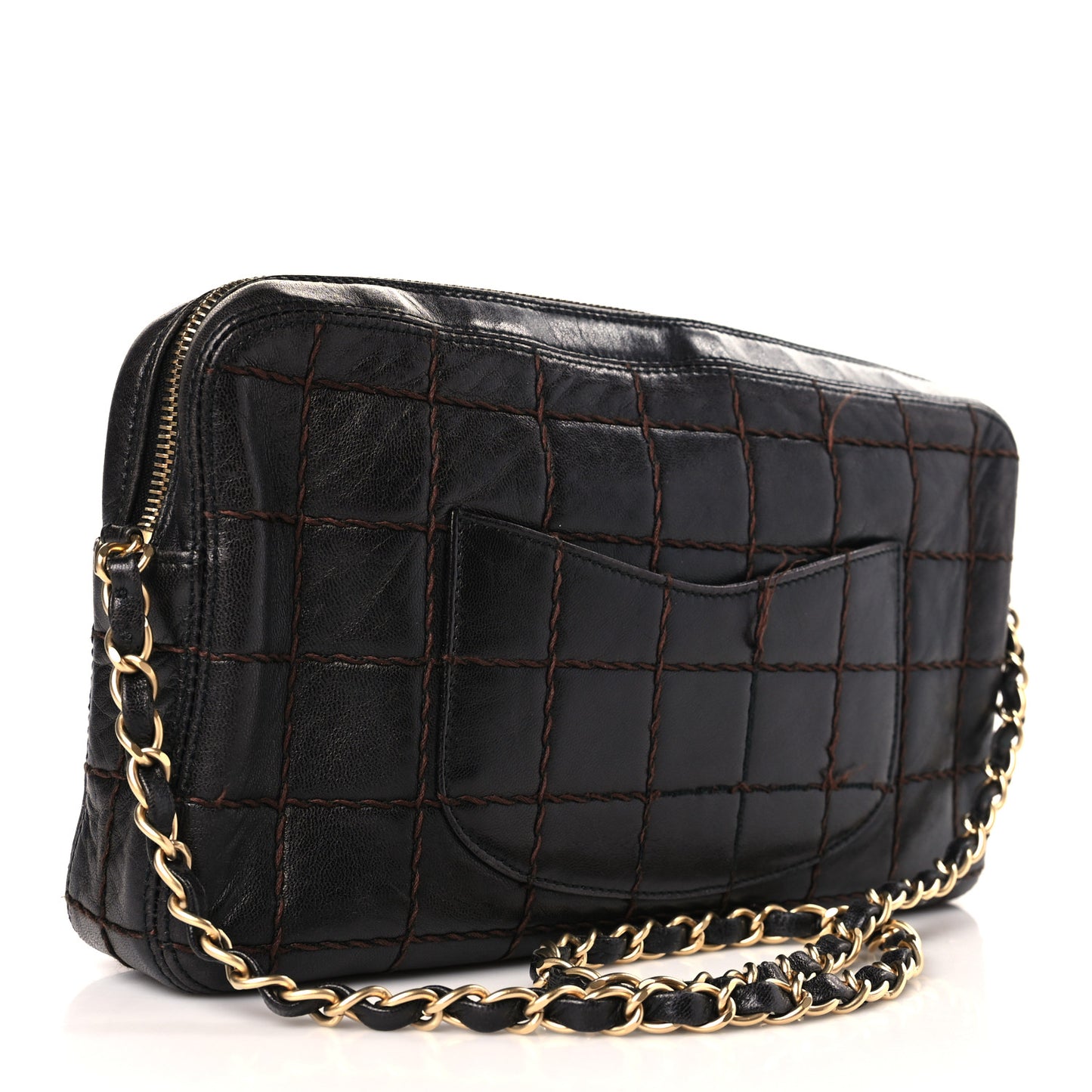Lambskin Quilted Chocolate Bar Camera Case Black