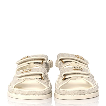 Chanel Knit Fabric Velcro Dad Sandals 36 Ivory 2 of 8