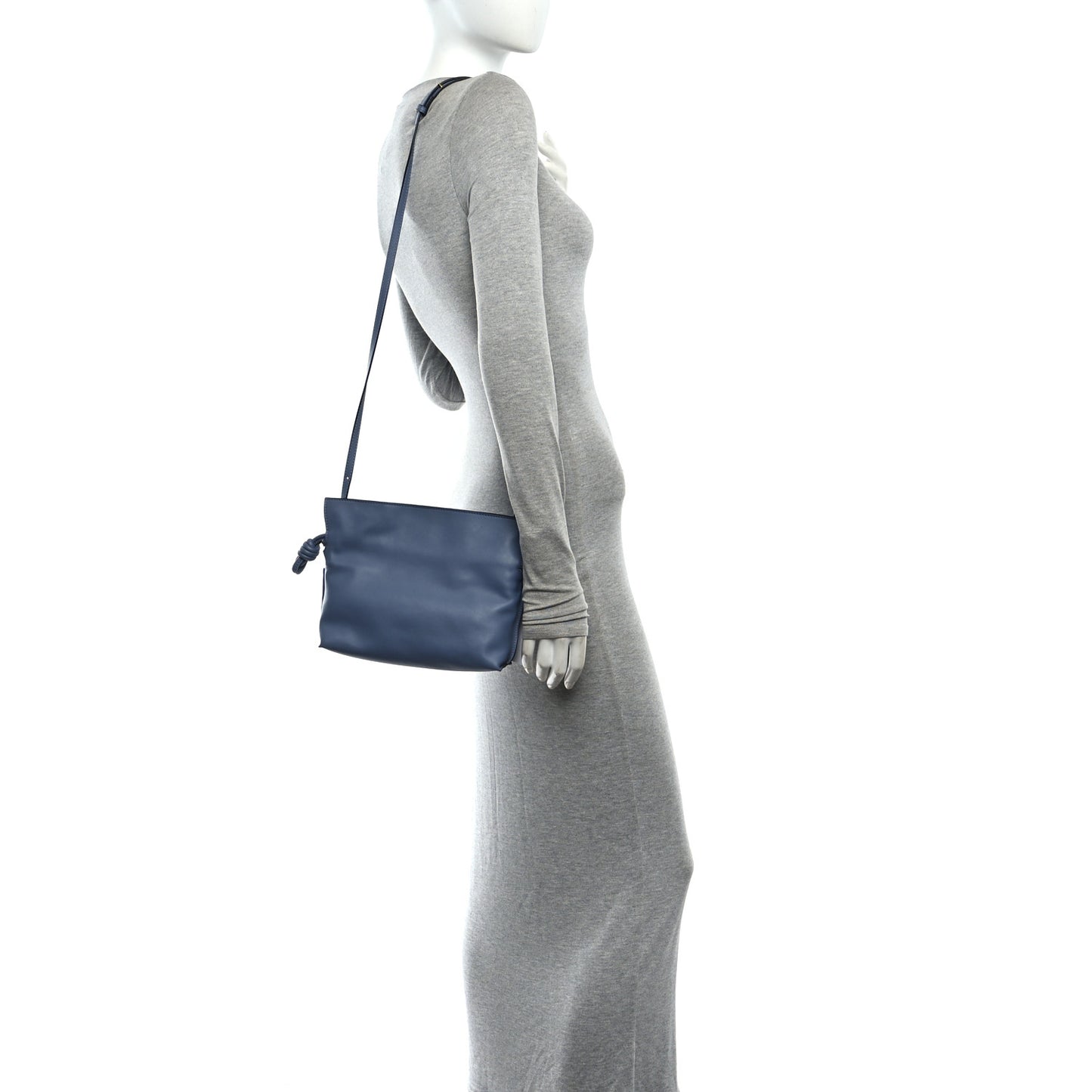 Calfskin Mini Flamenco Knot Clutch Dusty Blue