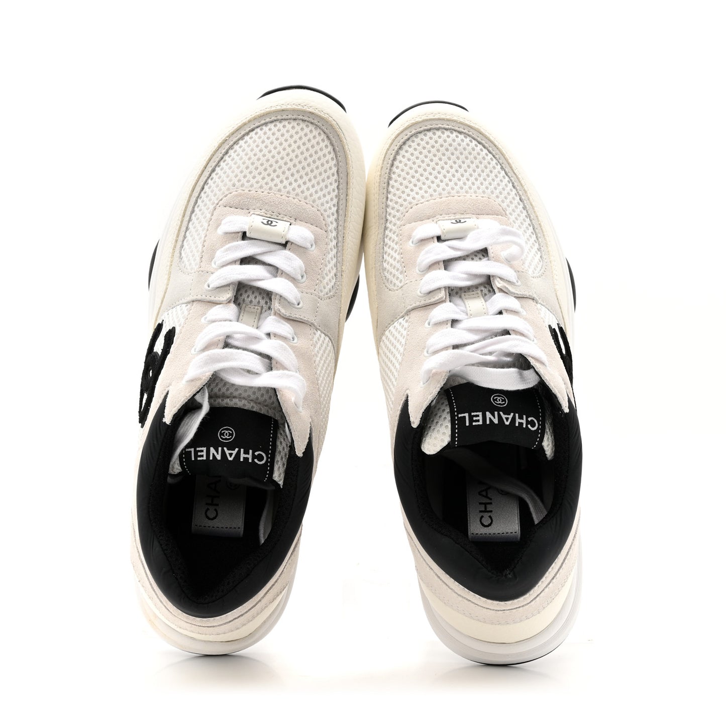 Mesh Suede Calfskin Grained Calfskin Womens CC Sneakers 39.5 White Black