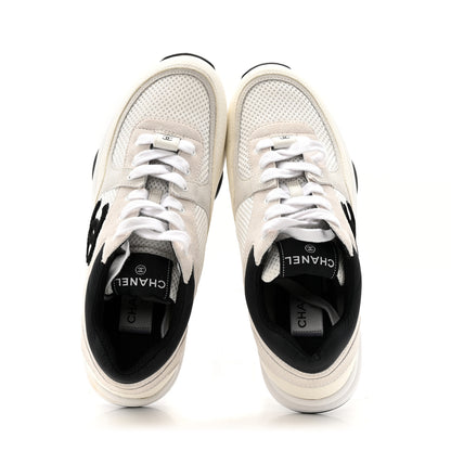 Chanel Mesh Suede Calfskin Grained Calfskin Womens CC Sneakers 39.5 White Black 5 of 13