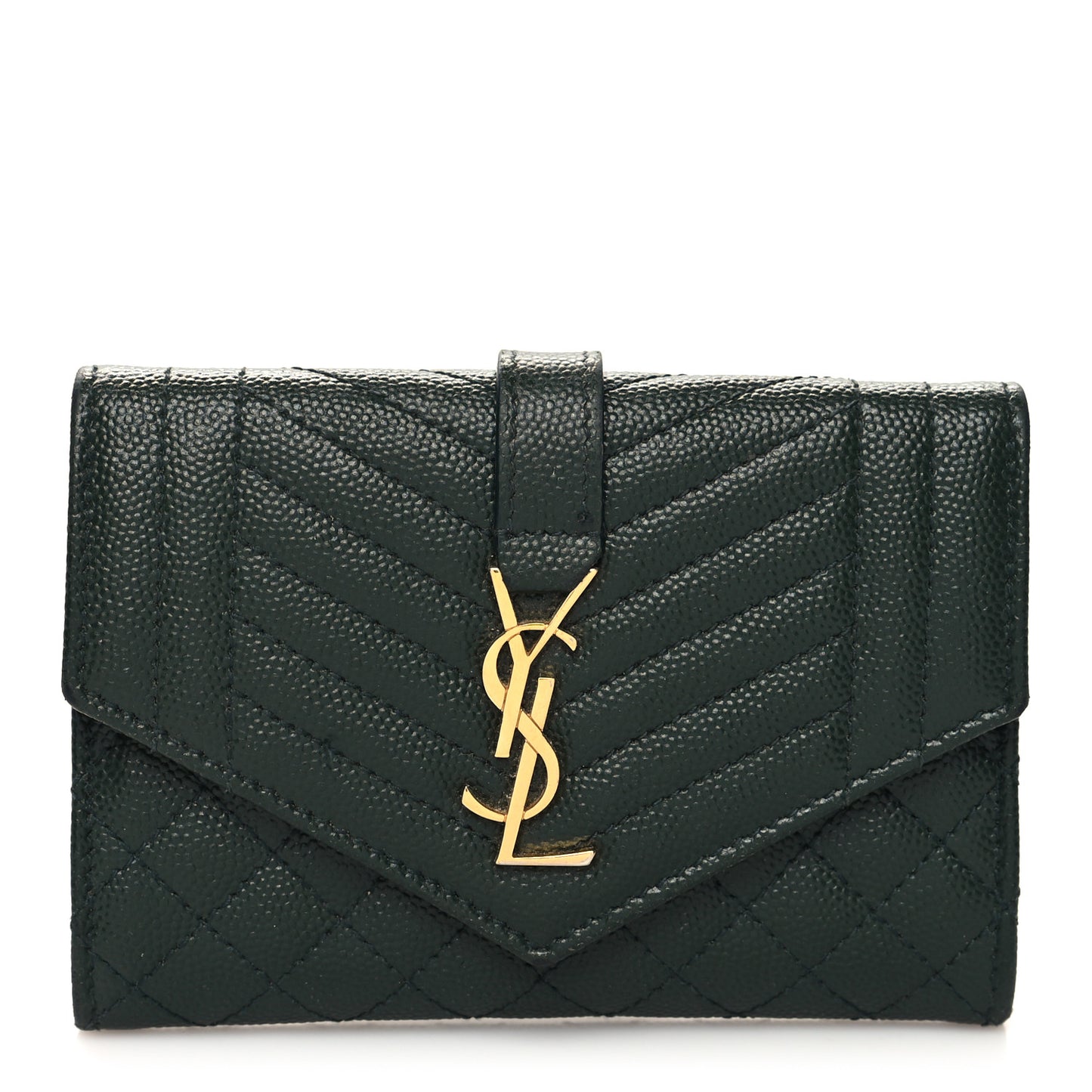 Grain De Poudre Mixed Matelasse Triquilt Monogram Compact Tri Fold Wallet Dark Green