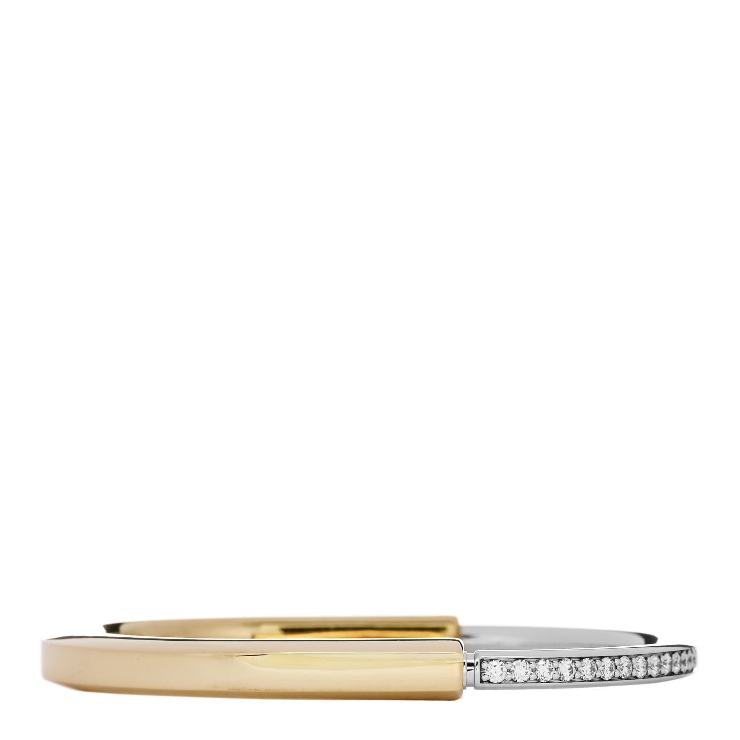 Tiffany 18K Yellow White Gold Diamond Tiffany Lock Half Pave Bangle Bracelet 2 of 4