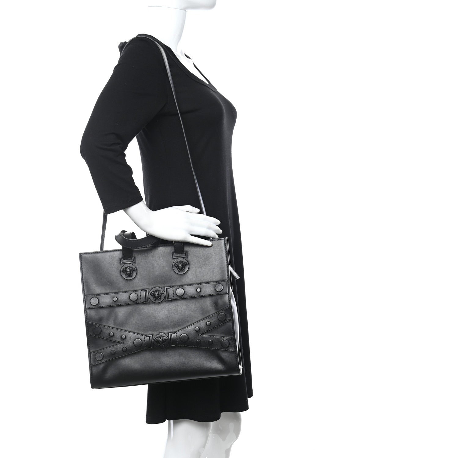 Versace Calfskin Medusa Stud Tribute Tote Black 2 of 8