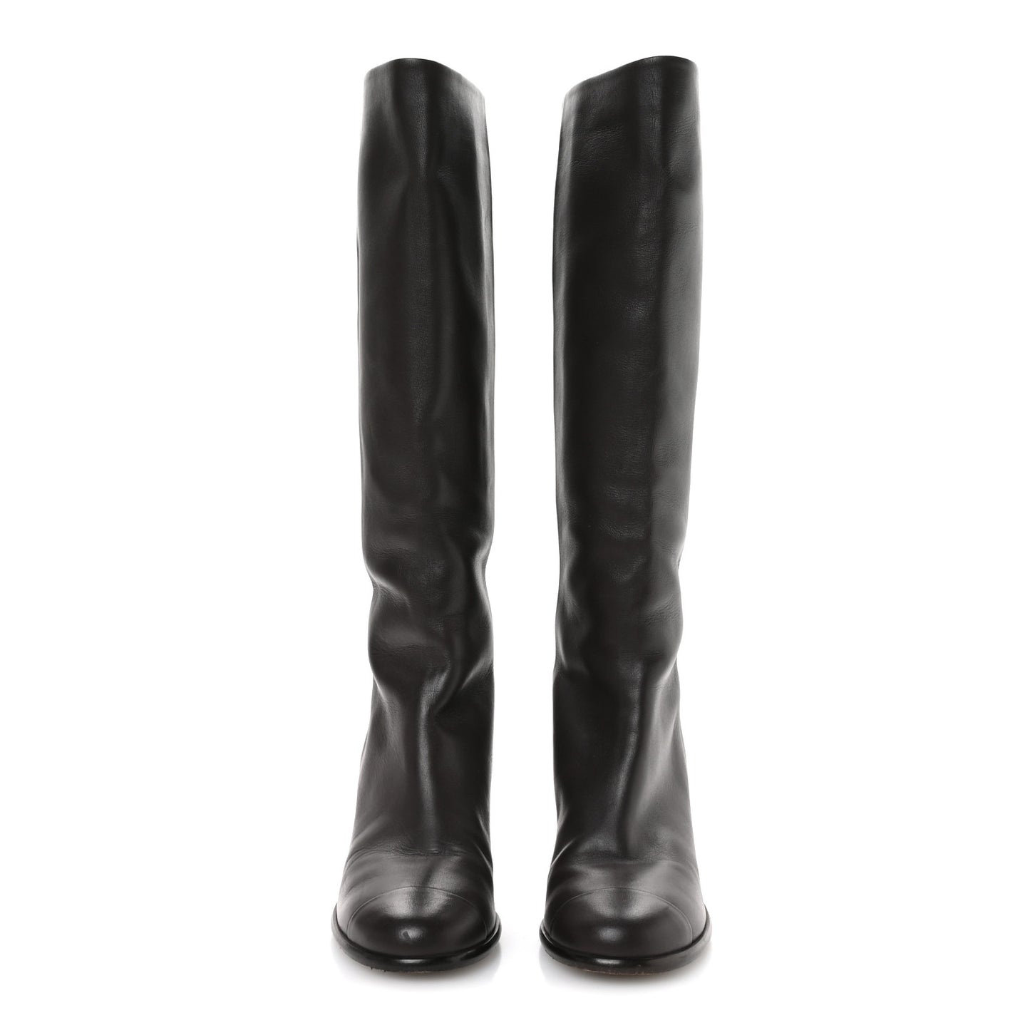 Calfskin CC High Boots 35.5 Dark Brown