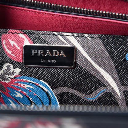 Prada Saffiano Floral Print Galleria Front Pocket Tote Black Multicolor 7 of 11