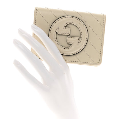 Gucci Sakai Be Green Calfskin Diagonal Stitched Blondie Card Case Wallet Mystic White 2 of 9