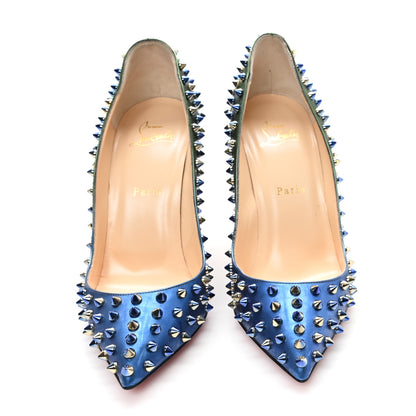 Christian Louboutin Patent Scarabe 100 Follies Spikes Pumps 39 Green Blue 3 of 10