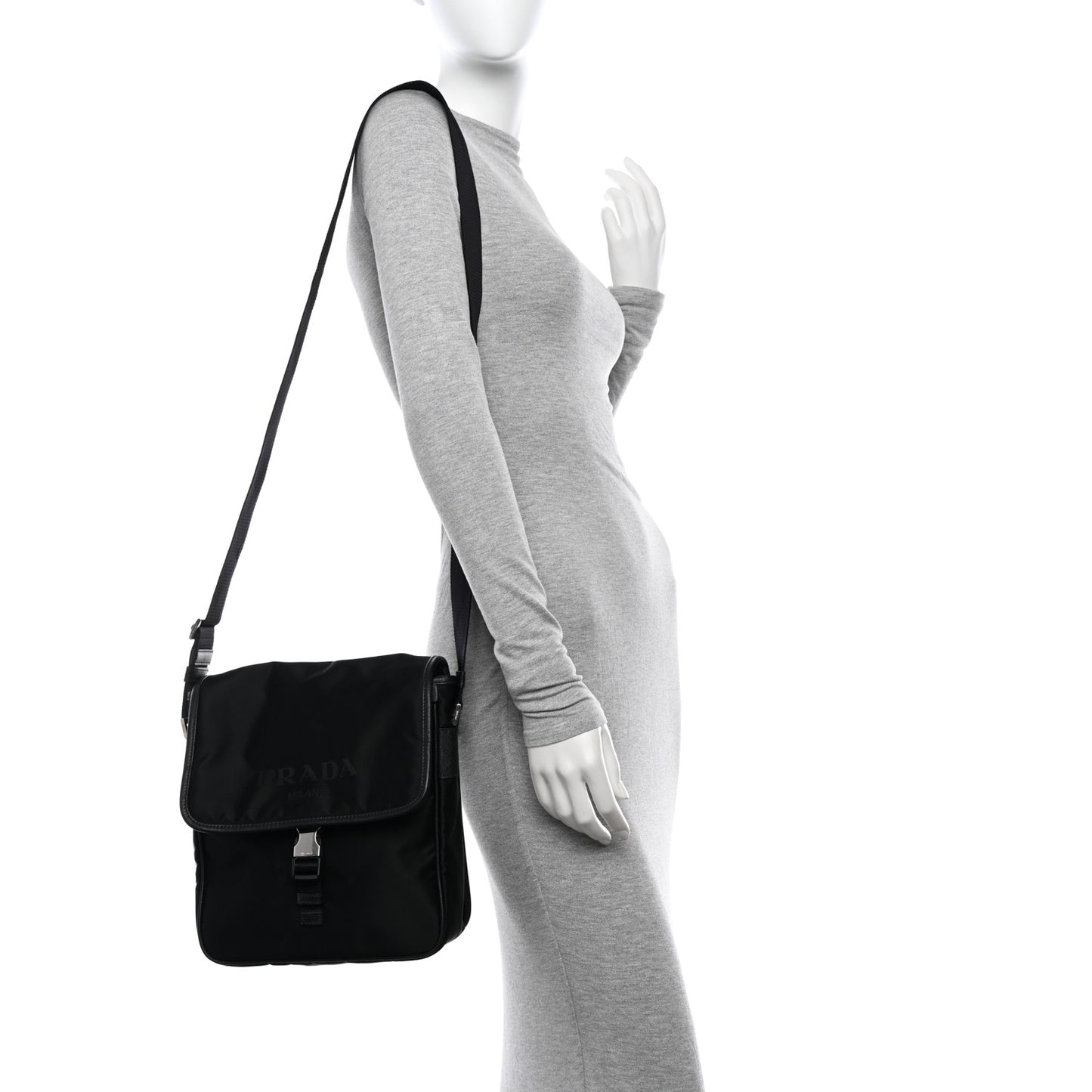 Tessuto Nylon Saffiano Logo Messenger Bag Black