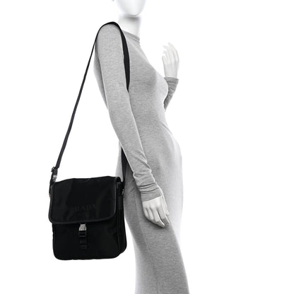 Prada Tessuto Nylon Saffiano Logo Messenger Bag Black 2 of 10