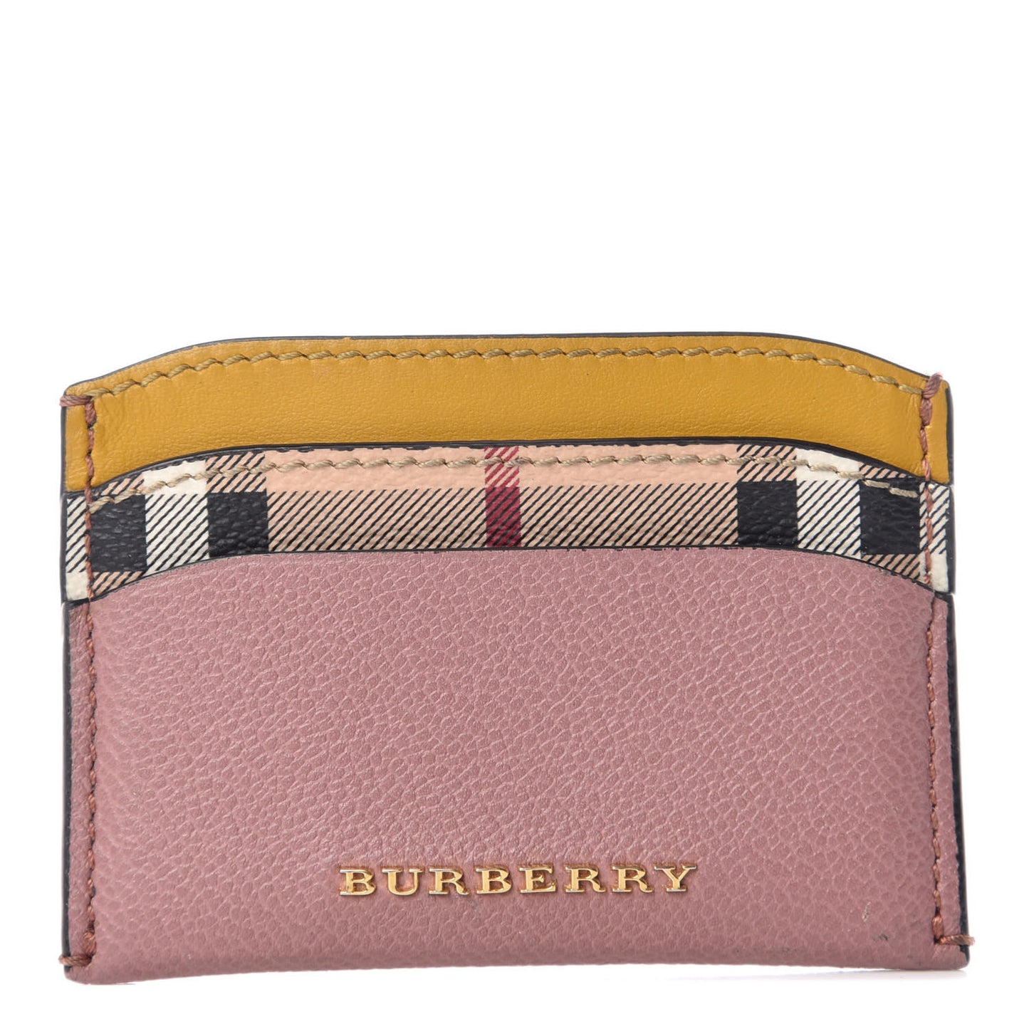 Soft Grain Calfskin Haymarket Check Izzy Card Case Dusty Pink