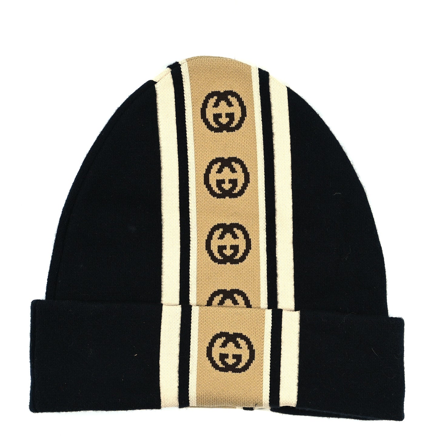 Wool Interlocking GG Stripe Beanie M Black
