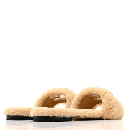 Fendi Shearling FF Baguette Slide Sandals 40 Beige Naturale 5 of 9