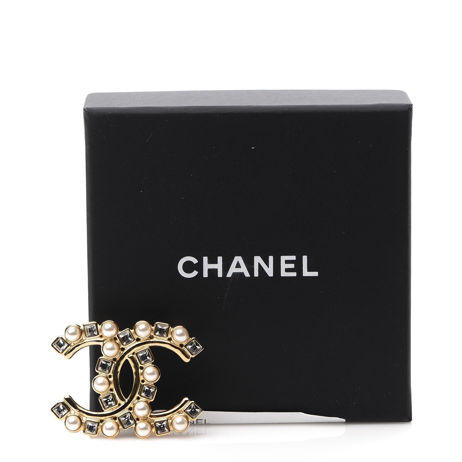 Chanel Pearl Crystal CC Brooch Gold 3 of 3