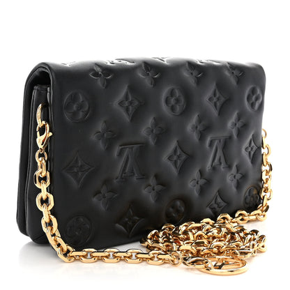 Louis Vuitton Lambskin Embossed Monogram Pochette Coussin Black 3 of 10