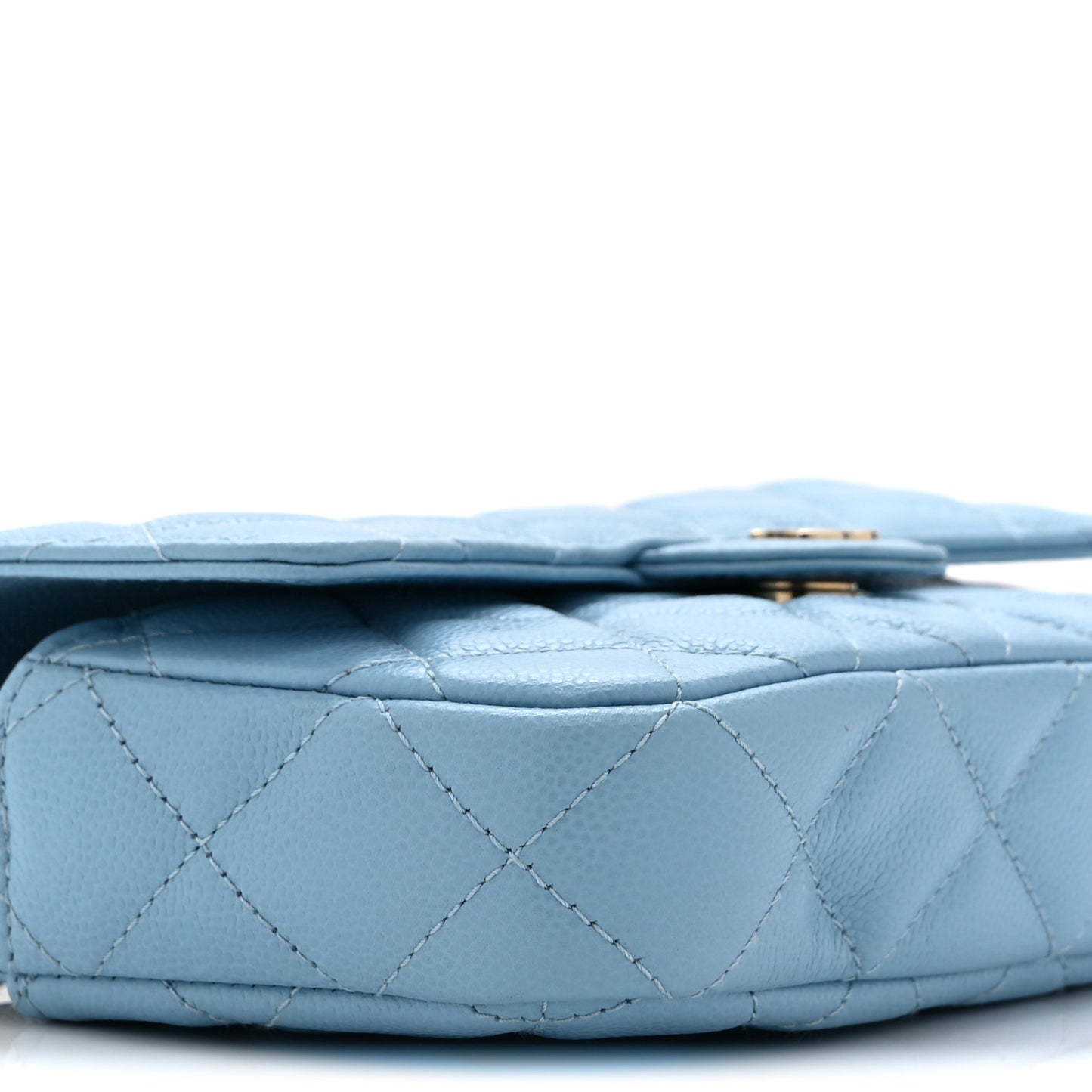Caviar Quilted Flap Phone Holder With Chain Light Blue