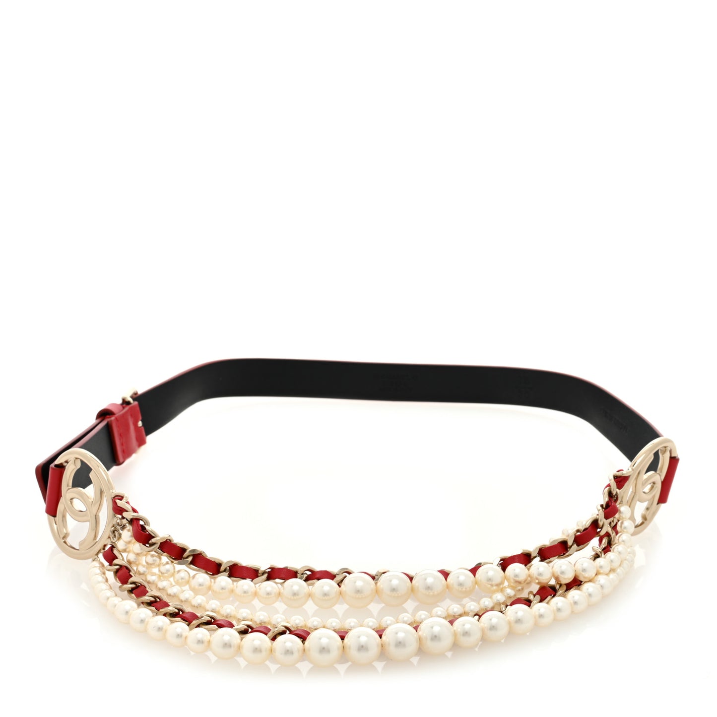 Calfskin CC Pearl Chain Belt 75 30 Red