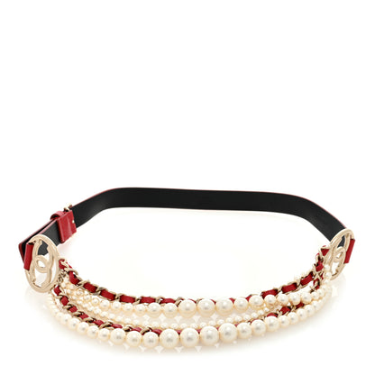 Chanel Calfskin CC Pearl Chain Belt 75 30 Red 1 of 3