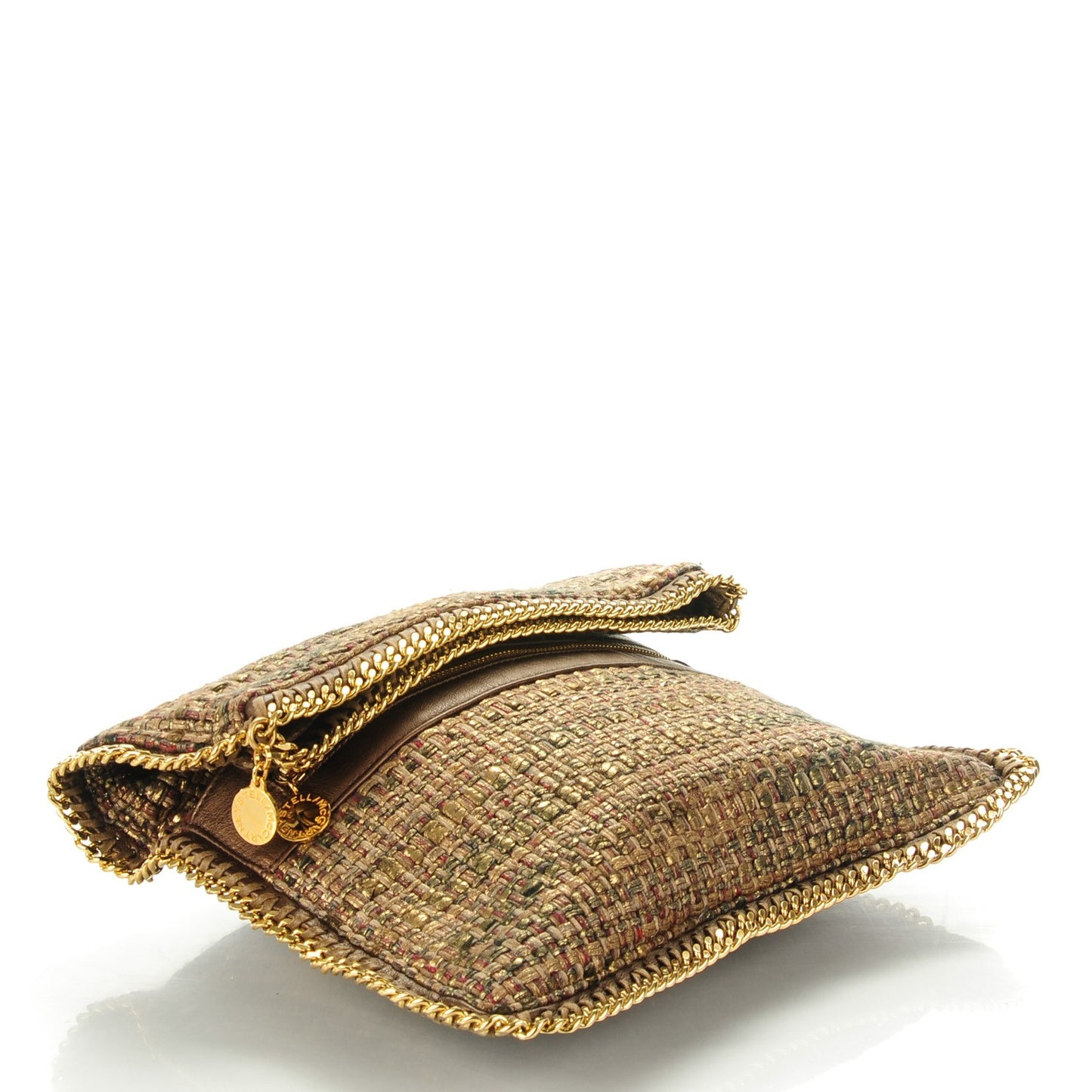Woven Boucle Fold Over Falabella Clutch Gold