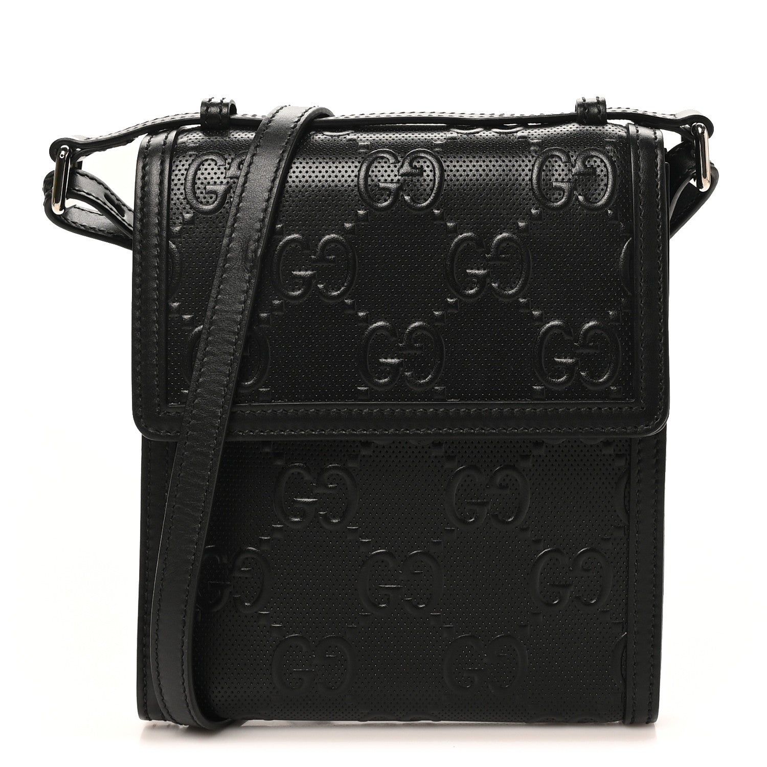 Gucci Calfskin GG Tennis Embossed Messenger Bag Black 1 of 11