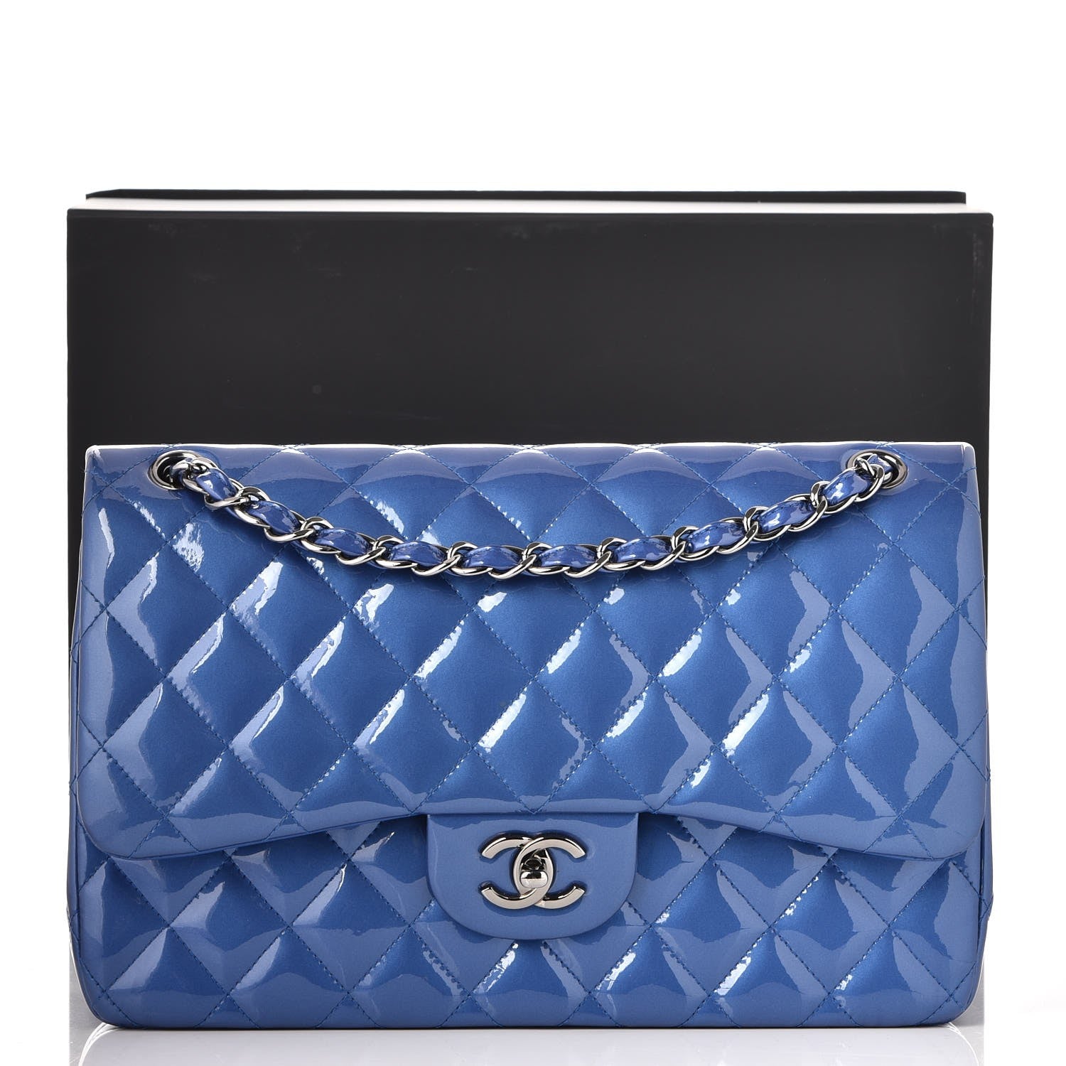 Chanel Patent Quilted Jumbo Double Flap Blue 9 of 9