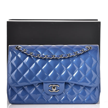 Chanel Patent Quilted Jumbo Double Flap Blue 9 of 9