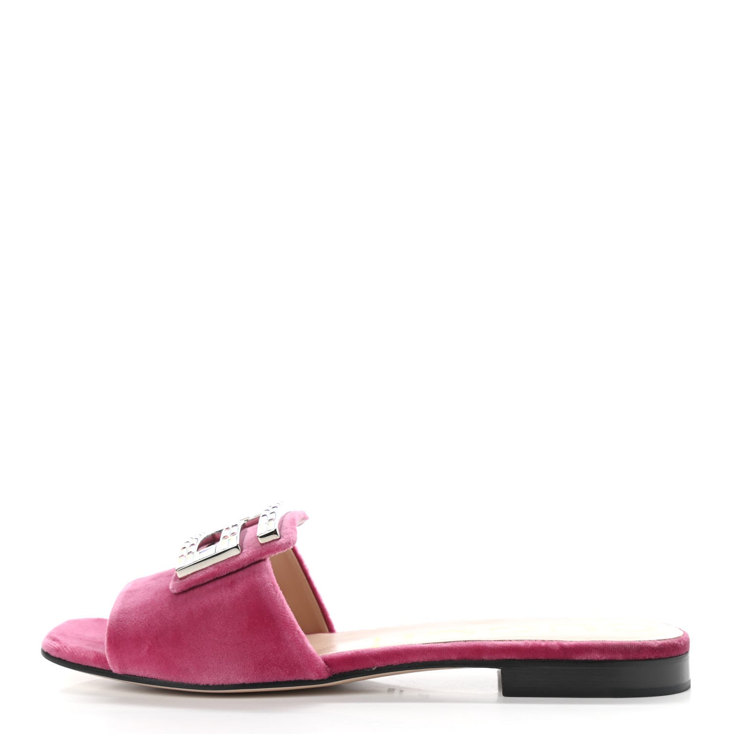 Gucci Velvet Crystal Square G Madelyn Slide Sandals 39 Light Raspberry Rose 1 of 11