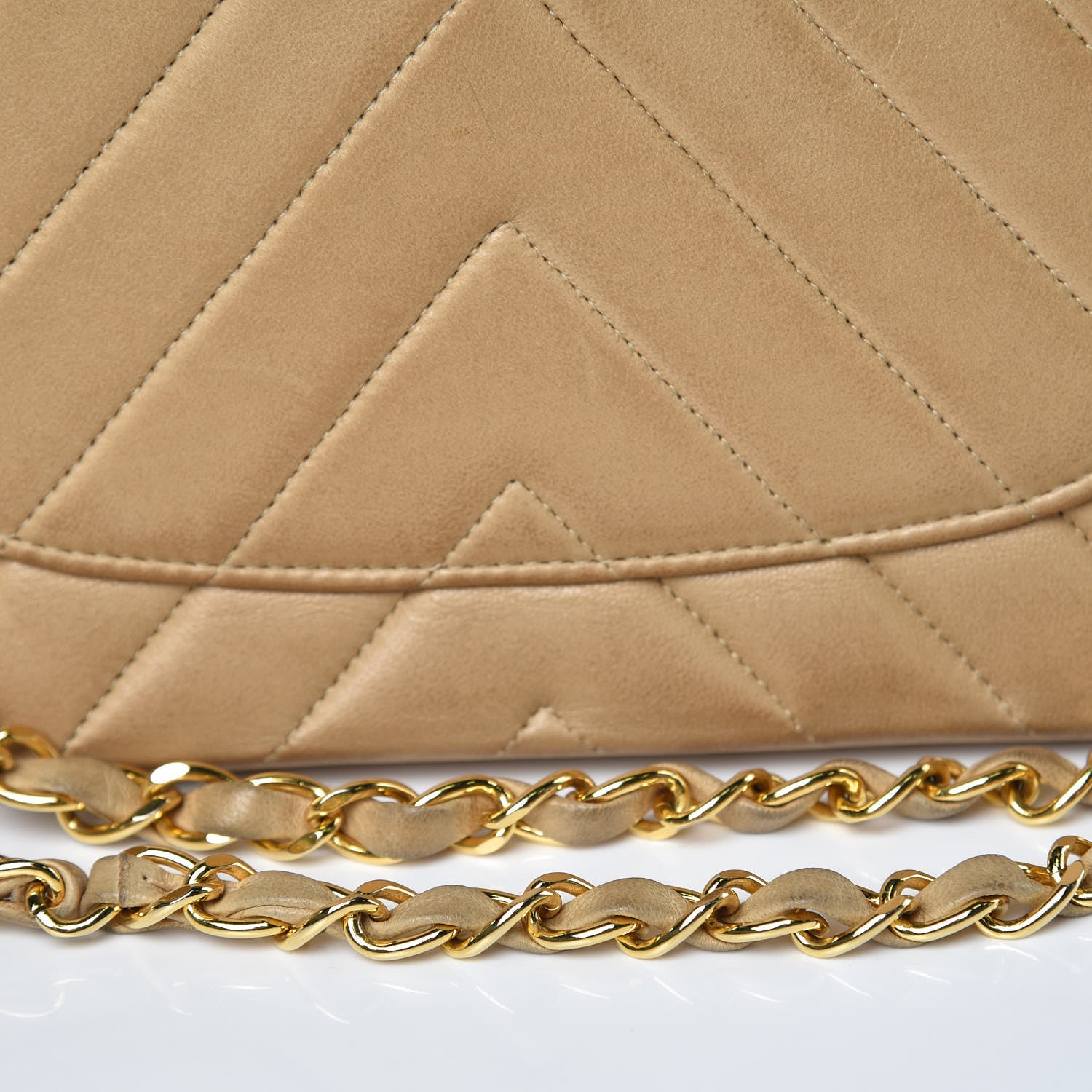 Chanel Lambskin Chevron Quilted Medium Double Flap Beige 16 of 21