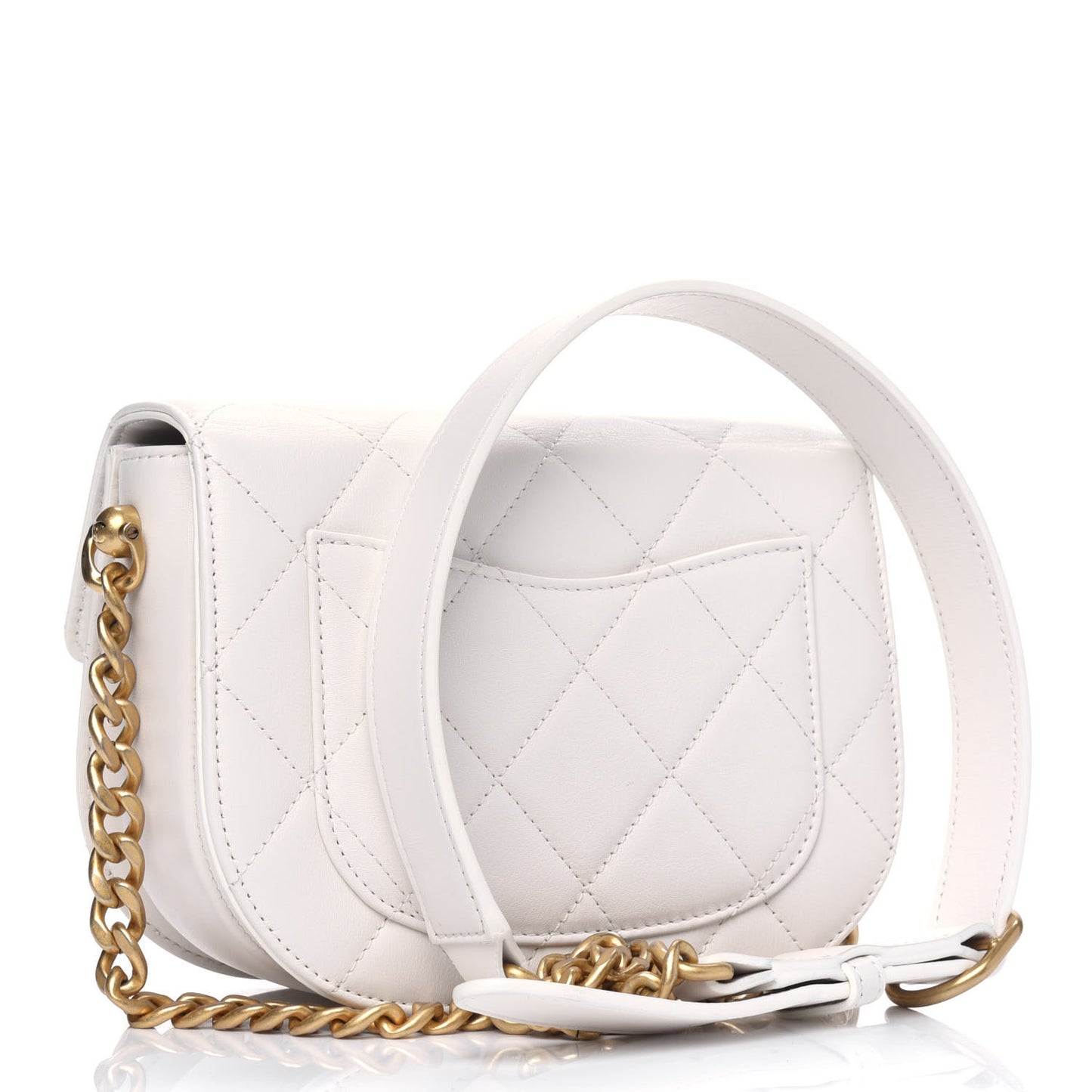 Calfskin Quilted Moon Messenger White