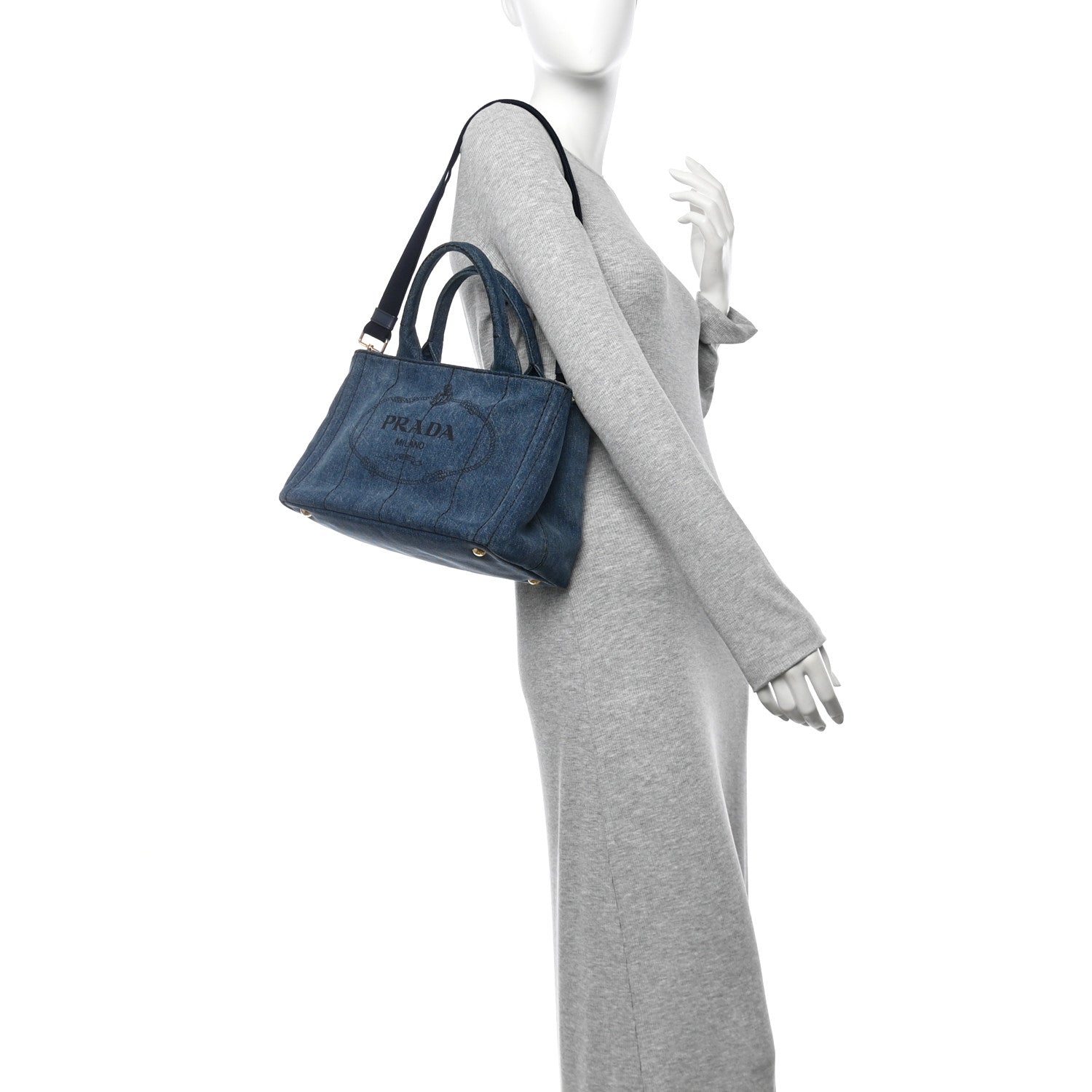 Prada Denim Small Logo Tote Bleu 2 of 10
