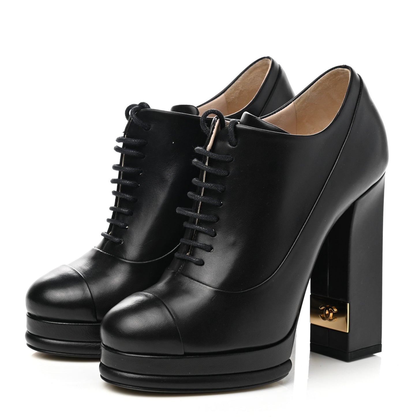 Lambskin Cap Toe Lace Up Booties 36 Black